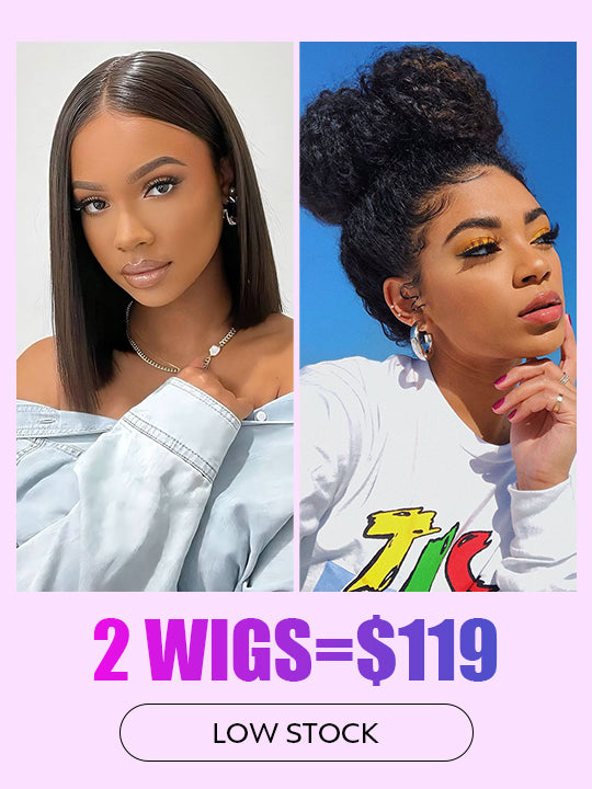 [2 Wigs=$119] Invisi Drawstring Kinky Curly 360 Lace Wig + Yaki Straight Bob Wig