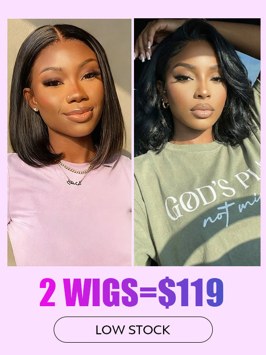 [2 Wigs=$119] Pre Styled Body Wave Bob Wig + 2x6 Bone Straight Bob Wig - KissLove Hair