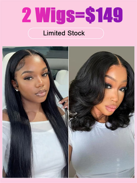 [2 Wigs=$149] Body Wave 13x6 Lace Frontal Wig + Straight Hair 13x4 Lace Frontal Wig - KissLove Hair