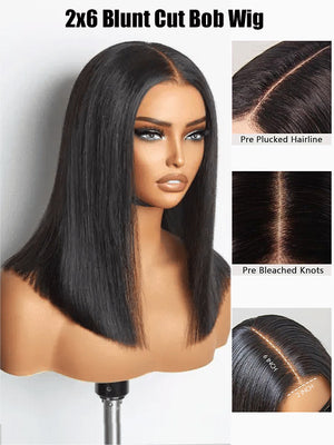 Kisslove Hair Double Drawn Blunt Cut 2x6 Lace Closure Short Bob Wig Glueless Straight Hair Bob Wigs - KissLove Hair