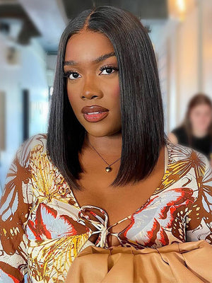 Kisslove Hair Double Drawn Blunt Cut 2x6 Lace Closure Short Bob Wig Glueless Straight Hair Bob Wigs - KissLove Hair
