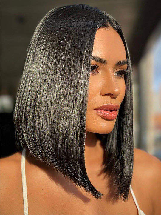 Kisslove Hair Double Drawn Blunt Cut 2x6 Lace Closure Short Bob Wig Glueless Straight Hair Bob Wigs