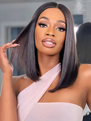 BOGO Double Drawn Blunt Cut 2x6 Lace Glueless Straight Hair Bob Wigs - KissLove Hair