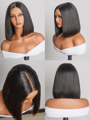 BOGO Double Drawn Blunt Cut 2x6 Lace Glueless Straight Hair Bob Wigs - KissLove Hair