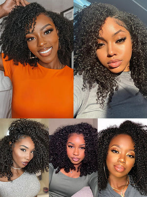 [3 In 1 Half Wig] Flip Over 4C Kinky Edge Glueless Water Wave Invisi Drawstring Ready To Go Wig - KissLove Hair