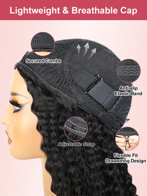 [3 In 1 Half Wig] 4C Kinky Edge Afro Curly Flip Over Pull Go Drawstring Protective Half Wig Beginner Friendly - KissLove Hair