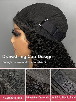 [3 In 1 Half Wig] 4C Kinky Edge Afro Curly Flip Over Pull Go Drawstring Protective Half Wig Beginner Friendly - KissLove Hair