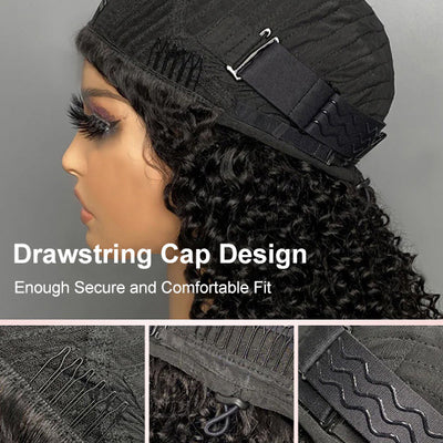 [3 In 1 Half Wig] 4C Kinky Edge Afro Curly Flip Over Pull Go Drawstring Protective Half Wig Beginner Friendly - KissLove Hair