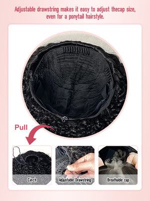 [3 In 1 Half Wig] 4C Kinky Edge Afro Curly Flip Over Pull Go Drawstring Protective Half Wig Beginner Friendly - KissLove Hair