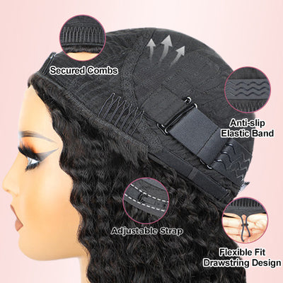 [3 In 1 Half Wig] 4C Kinky Edge Afro Curly Flip Over Pull Go Drawstring Protective Half Wig Beginner Friendly - KissLove Hair