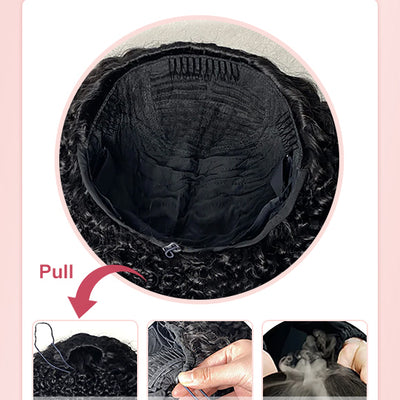 [3 In 1 Half Wig] 4C Kinky Edge Afro Curly Flip Over Pull Go Drawstring Protective Half Wig Beginner Friendly - KissLove Hair