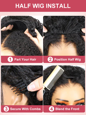 [3 In 1 Half Wig] 4C Kinky Edge Afro Curly Flip Over Pull Go Drawstring Protective Half Wig Beginner Friendly - KissLove Hair