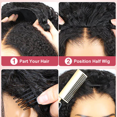 [3 In 1 Half Wig] 4C Kinky Edge Afro Curly Flip Over Pull Go Drawstring Protective Half Wig Beginner Friendly - KissLove Hair