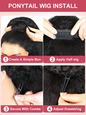 [3 In 1 Half Wig] 4C Kinky Edge Afro Curly Flip Over Pull Go Drawstring Protective Half Wig Beginner Friendly - KissLove Hair