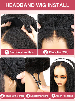 [3 In 1 Half Wig] 4C Kinky Edge Afro Curly Flip Over Pull Go Drawstring Protective Half Wig Beginner Friendly - KissLove Hair