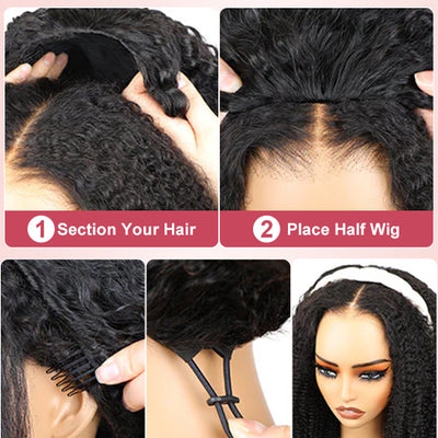 [3 In 1 Half Wig] 4C Kinky Edge Afro Curly Flip Over Pull Go Drawstring Protective Half Wig Beginner Friendly - KissLove Hair