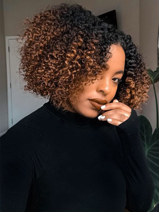 [3 In 1 Half Wig] Ombre Kinky Curly Hair Afforadble Invisi-drawstring Glueless Flip Over Wig