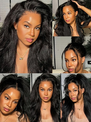 [3 In 1 Half Wig] Kinky Edge Kinky Straight Hair Beginner Friendly Glueless Drawstring Cap Half Wig - KissLove Hair