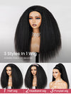 [3 In 1 Half Wig] Flip Over Half Wig Ombre Brown Yaki Straight Human Hair Wigs