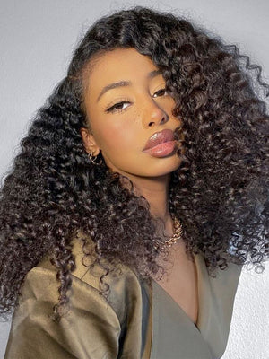 [3 In 1 Half Wig] Flip Over 4C Kinky Edge Glueless Water Wave Invisi Drawstring Ready To Go Wig - KissLove Hair