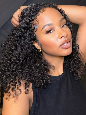 [3 In 1 Half Wig] Flip Over 4C Kinky Edge Glueless Water Wave Invisi Drawstring Ready To Go Wig - KissLove Hair