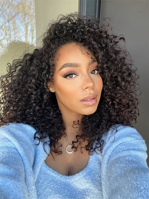 [3 In 1 Half Wig] Flip Over 4C Kinky Edge Glueless Water Wave Invisi Drawstring Ready To Go Wig - KissLove Hair