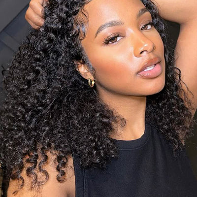 [3 In 1 Half Wig] Flip Over 4C Kinky Edge Glueless Water Wave Invisi Drawstring Ready To Go Wig - KissLove Hair