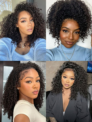 [3 In 1 Half Wig] Flip Over 4C Kinky Edge Glueless Water Wave Invisi Drawstring Ready To Go Wig - KissLove Hair