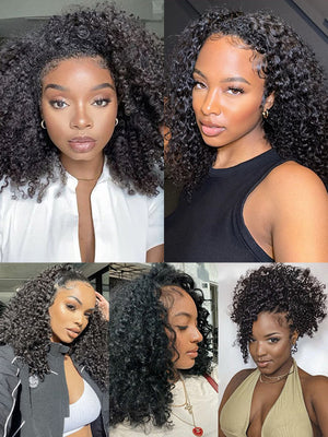 [3 In 1 Half Wig] Flip Over 4C Kinky Edge Glueless Water Wave Invisi Drawstring Ready To Go Wig - KissLove Hair