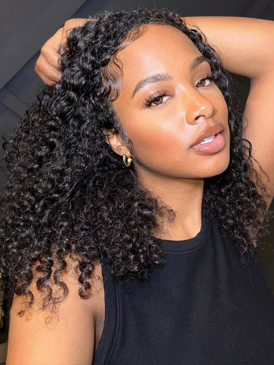 [3 In 1 Half Wig] Flip Over 4C Kinky Edge Glueless Water Wave Invisi Drawstring Ready To Go Wig