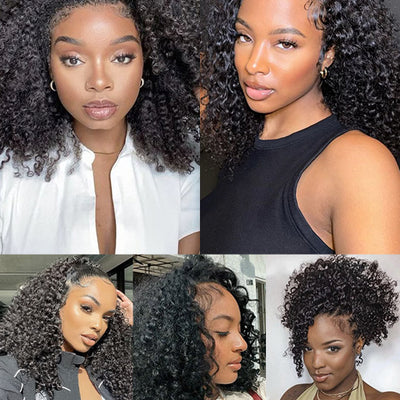 [3 In 1 Half Wig] Flip Over 4C Kinky Edge Glueless Water Wave Invisi Drawstring Ready To Go Wig - KissLove Hair