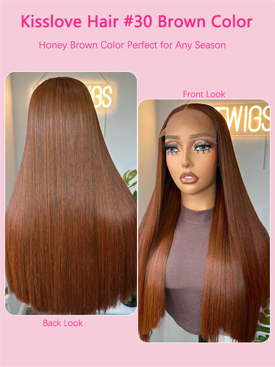 #30 Brown Wig 5x5 13x4 13x6 Lace Front Wigs Brazilian Straight Virgin Human Hair Wigs - KissLove Hair