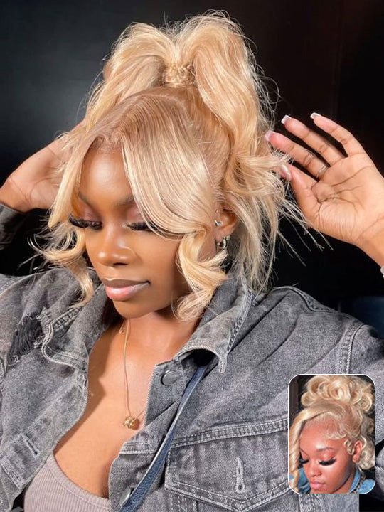 Perruques de cheveux humains avant de dentelle transparente HD 360 de vague de corps de cheveux blonds cendrés