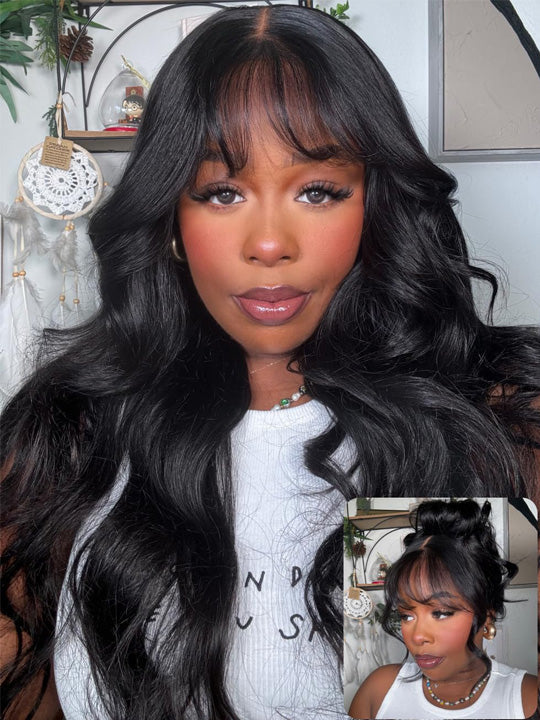 KissLove Pre Everything Body Wave Wig with Bangs Pre Styled Glueless Invisi-Drawstring Wig - KissLove Hair