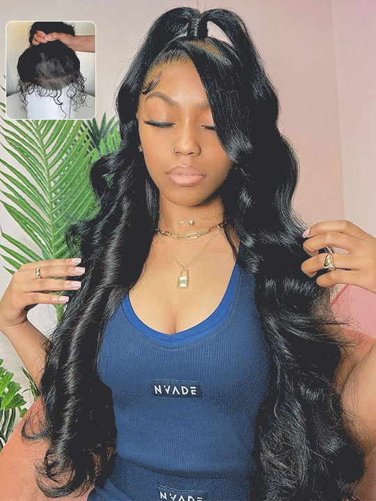 KissLove Glueless Invisi-Drawstring 360 Lace Wig Body Wave Pre Everything Kinky Edge Lace Frontal Wigs