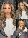 KissLove 360 Lace Wig Honey Blonde Highlight on Black Hair Body Wave Wig with Invisi-Drawstring