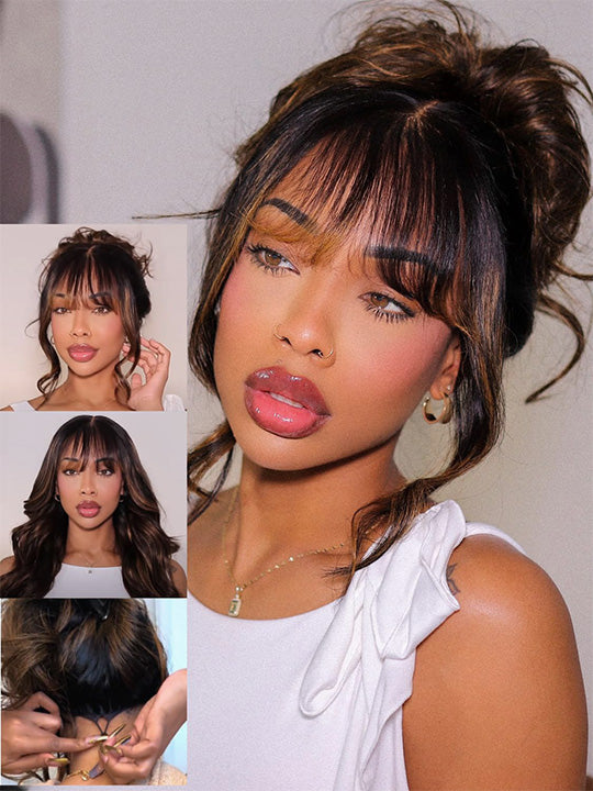 Kisslove Pre Everything Brown Bayalage Highlights 3D Body Wave Wig Pull Go Drawstring Wig