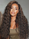 Kisslove Black Hair With Brown Highlights Water Wave Wig Pre Everything Invisi Drawstring 360 Lace Frontal Wig