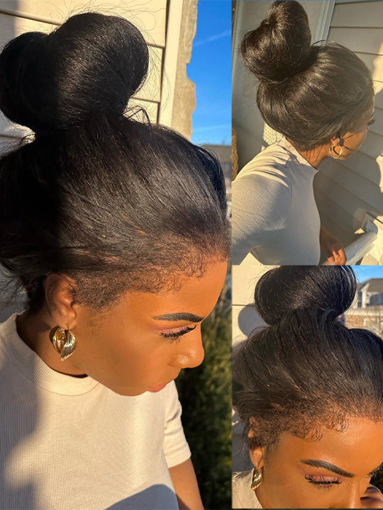 [Flash Deal] Hybrid Kinky Edge Kinky Straight Human Hair Wigs Newborn Hairline Glueless Lace Wig