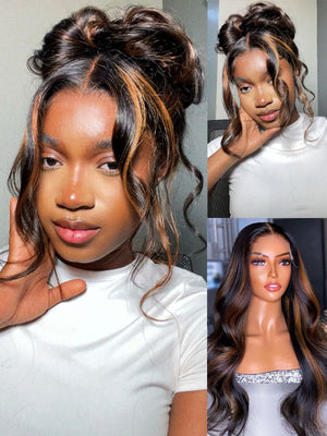 Kisslove Invisi-Drawstring Snug Fit 360 Lace Wig Glueless Black Hair With Brown Highlights - Kisslove Hair