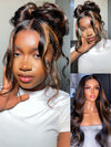 Kisslove Invisi-Drawstring Snug Fit 360 Lace Wig Glueless Black Hair With Brown Highlights