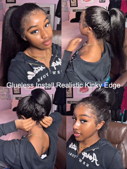[Flash Deal] Hybrid Kinky Edge Kinky Straight Human Hair Wigs Newborn Hairline Glueless Lace Wig
