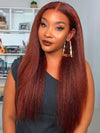 Glueless Reddish Brown Light Yaki Straight Hair Pre Max Pull Go Drawstring Lace Frontal Wig