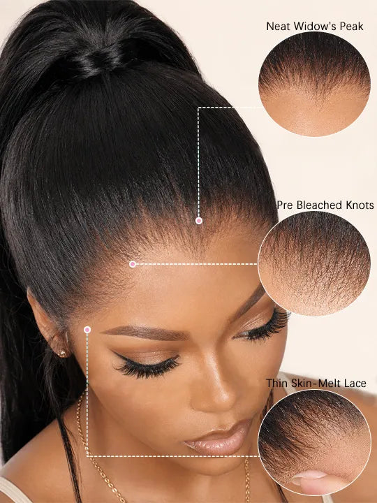 250% Density 360 Lace Frontal Ponytail Wig Widows Peak Hairline Yaki Straight Glueless Lace Wig Kisslove Hair