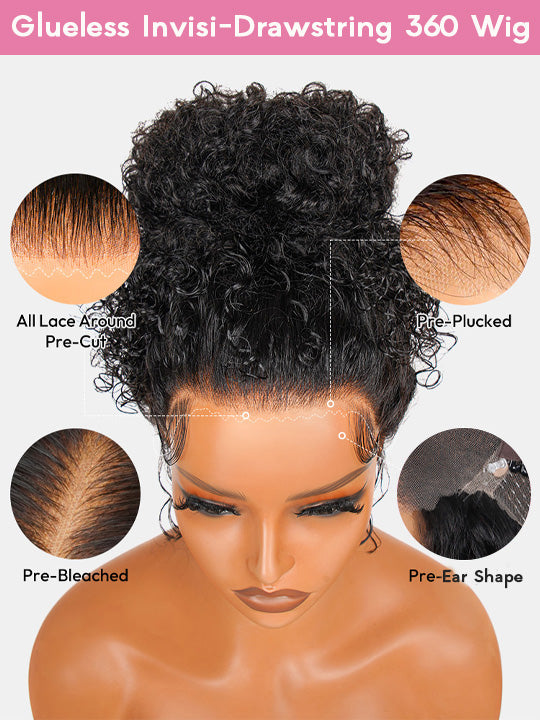 Kisslove Honey Blonde Highlights Body Wave Invisi-Drawstring Snug Fit 360 Lace Wig Glueless Human Hair Wigs
