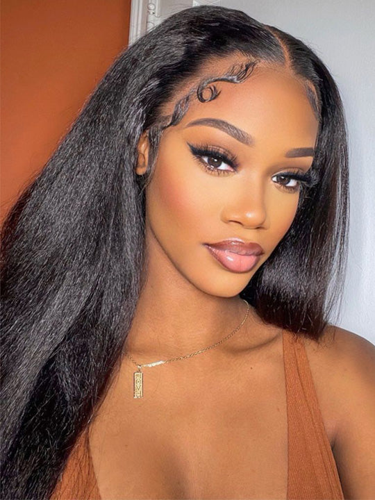 [4C Wig] Kinky Straight Hair With Kinky Edges 100% Human Hair Pull & Go Drawstring Wig Kisslove Hair - KissLove Hair