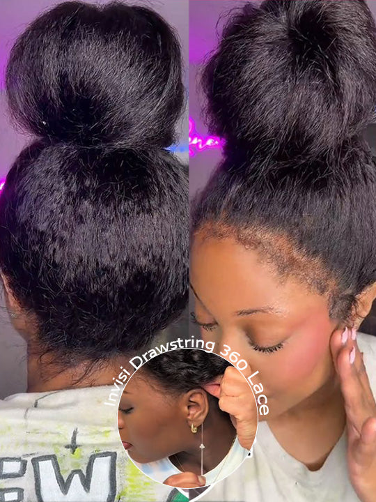 Kisslove Newborn Hairline Kinky Straight Hair Invisi-Drawstring 360 Lace Wig Pre Everything Glueless Wigs - KissLove Hair