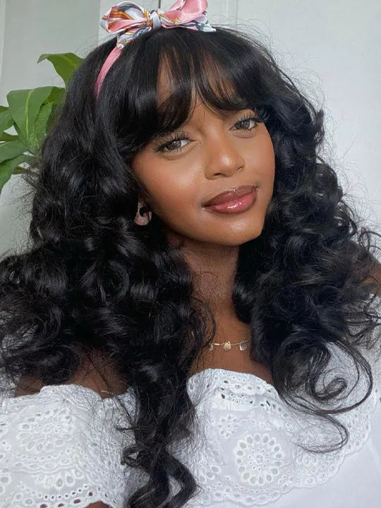 [Weekly Sale] Body Wave Full Machine Made Wig With Bangs 100% Human Hair - KissLove Hair