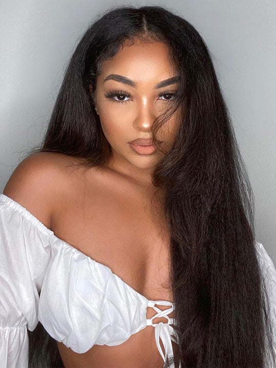 [4C Wig] Kinky Edges 13x4 13x6 HD Lace Frontal Wig Kinky Straight Human Hair Wigs - KissLove Hair