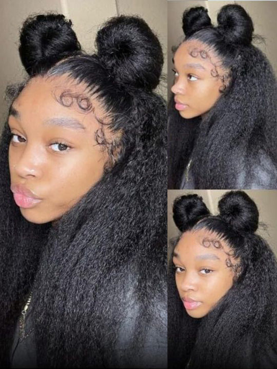 [4C Wig] Kinky Edges 13x4 13x6 HD Lace Frontal Wig Kinky Straight Human Hair Wigs - KissLove Hair
